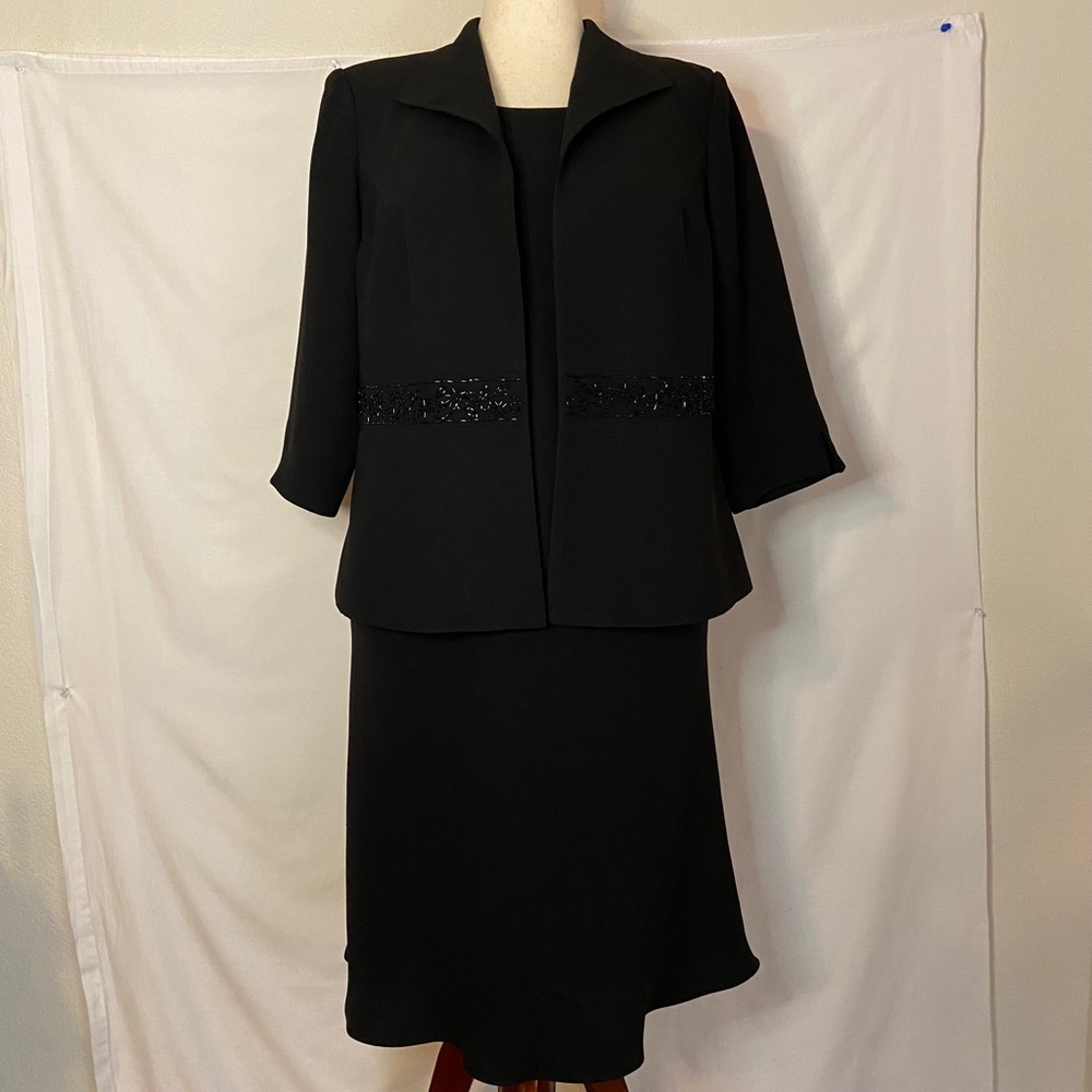 Vintage Jessica Howard Petite 2 Piece Little Black Dress w/ Jacket Plus Size 18